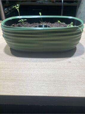 3D printed Green Self-Watering Indoor Planter - Modern Oval Herb Pot